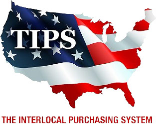 TIPS Logo - Map of United States with flag overlaying and white serif type over that