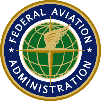 Federal Aviation Administration Logo - Circle with globe and white sans-serif type in middle