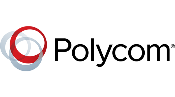 Polycom Logo - Black sans-serif text with gray and red circles to left