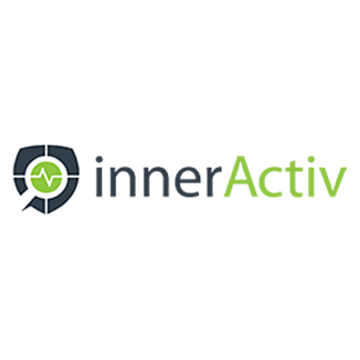 innerActiv Logo - Dark blue and green sans-serif type with shield to left