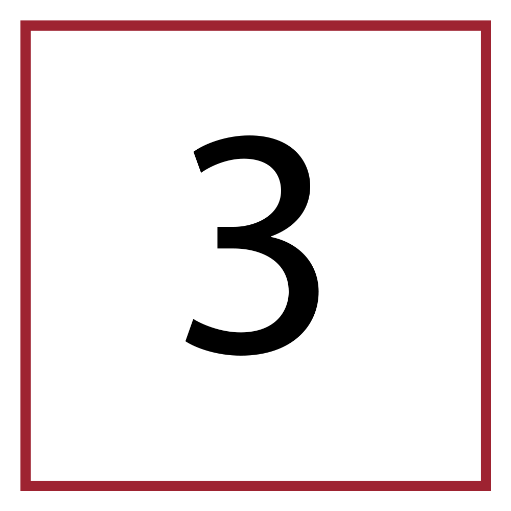 Dark red number three inside red square outline